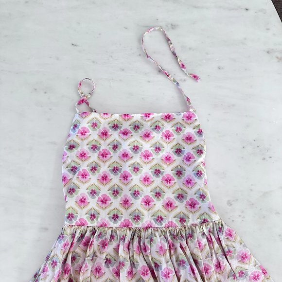 Papo D'Anjo Girls Pink Abstract Floral Halter Cotton Dress Size 8 Year - Picture 7 of 8